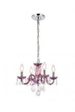 Elegant V7804D15PE/RC - Rococo 4 light Purple Pendant Clear Royal Cut Crystal
